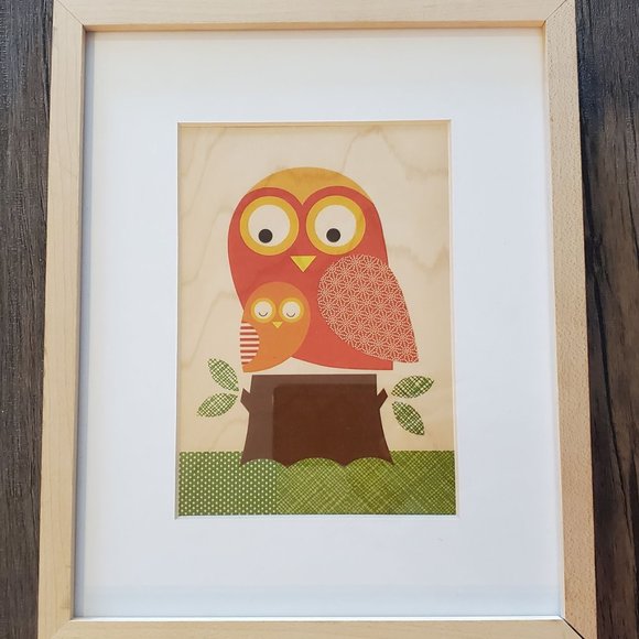 Original Art Print, Petit Collage Owl & Baby on wood, framed, Lorena Siminovich - Picture 3 of 5